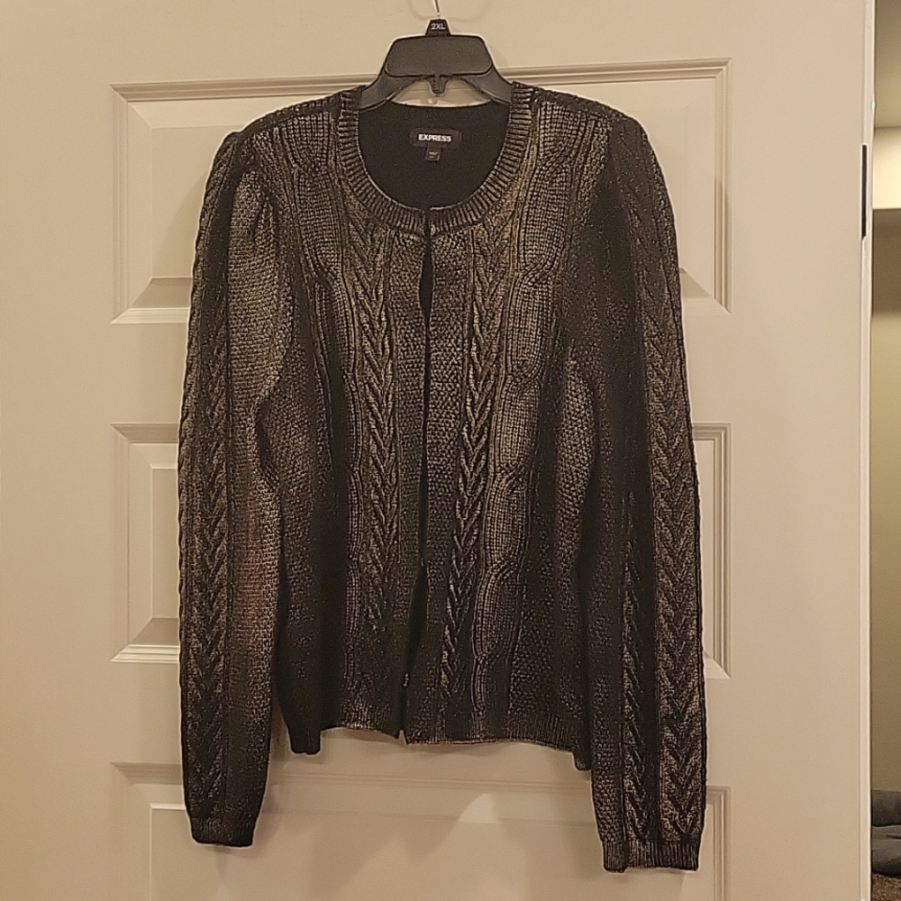 Express Gold Foil Cable Knit Sweater/Cardigan/Jacket